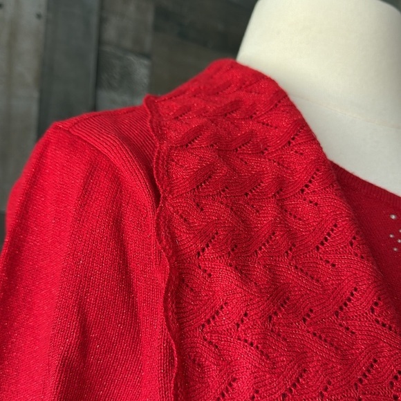 Briggs vintage red ruffle sweater medium sparkly Christmas holiday party winter - Picture 4 of 11